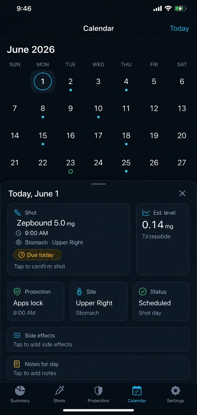 ShotLock calendar
